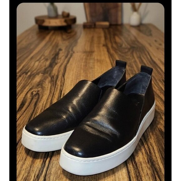 Vince Shoes - Vince Black Leather Saxon 2 Slip On Platform Sneakers Women 8 MEDIUM